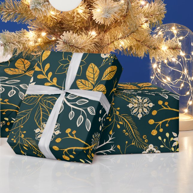 Christmas Pattern gold and white Wrapping Paper (Holidays)
