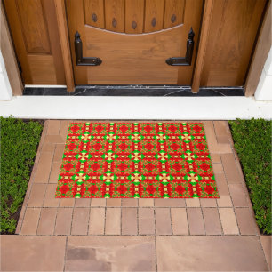 Christmas Pattern Gold, Red and Green, Doormat