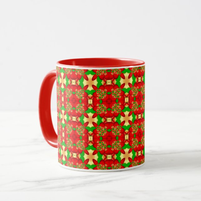 Christmas Pattern Gold, Red and Green, Mug (Front Left)