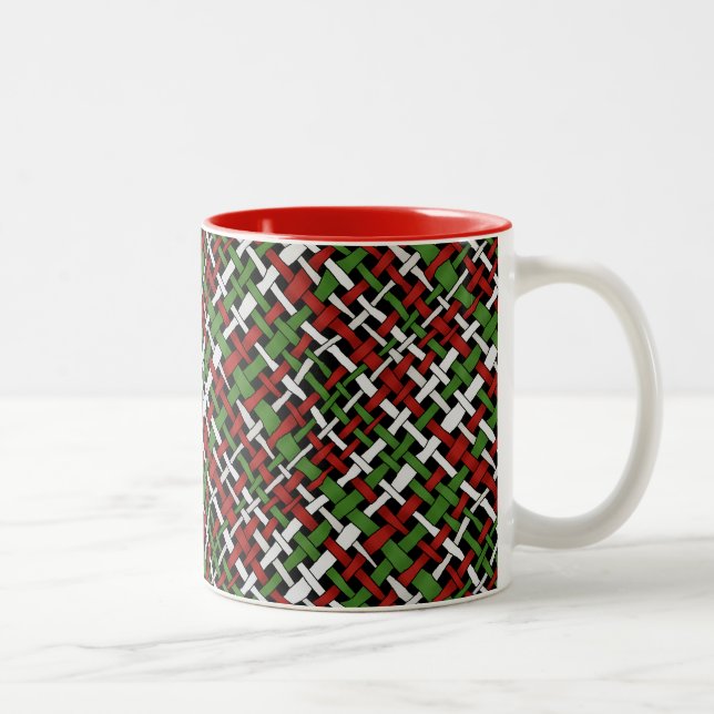 Christmas Pattern Graphical Woven Burlap Two-Tone Coffee Mug (Right)