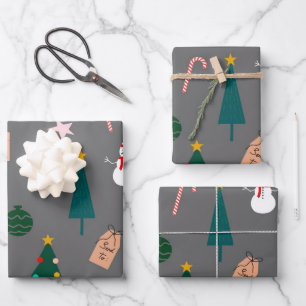 Christmas Pattern-Gray Wrapping Paper Sheet