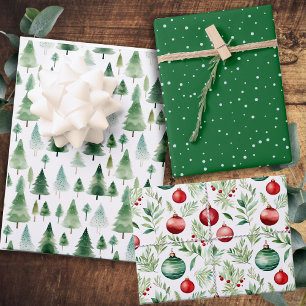 Christmas Pattern Green Red Wrapping Paper Sheet