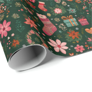 Christmas Pattern Green Wrapping Paper