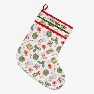 Christmas Pattern Holiday Red & Green Large Christmas Stocking