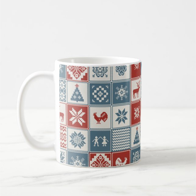 Christmas pattern in patchwork style. Traditional  Coffee Mug (Left)