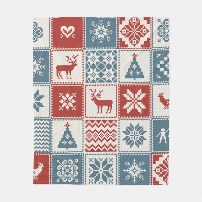 Christmas pattern in patchwork style. Traditional  Fleece Blanket (Front)