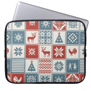 Christmas pattern in patchwork style. Traditional Laptop Sleeve