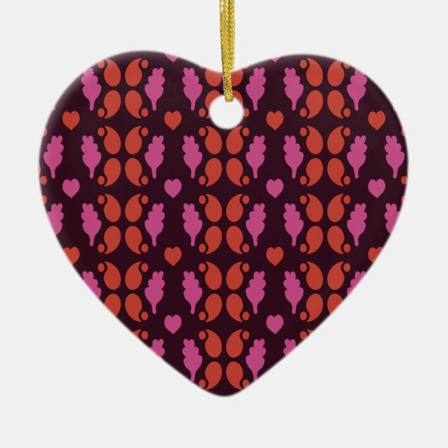 Christmas pattern in red and pink ceramic tree decoration (Front)