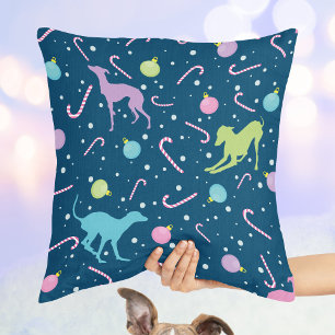 Christmas pattern Italian greyhound dog silhouette Cushion