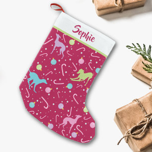 Christmas pattern Italian greyhound dog silhouette Small Christmas Stocking