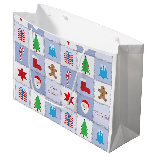 Christmas Pattern Large Gift Bag - Blue (Front Angled)