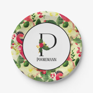 Christmas Pattern Monogram Initial P Personalised Paper Plate
