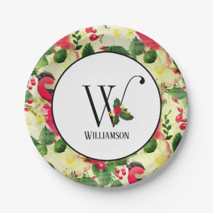 Christmas Pattern Monogram Initial W Personalised Paper Plate