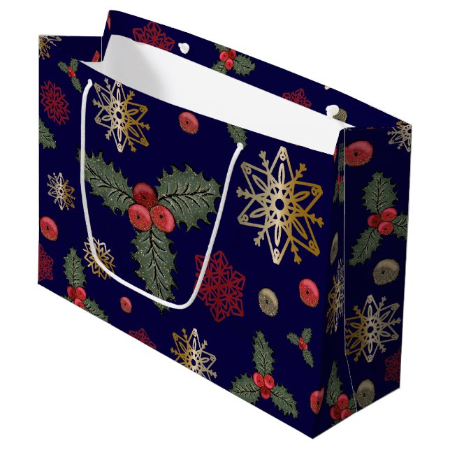 Christmas Pattern Navy Large Gift Bag (Front Angled)