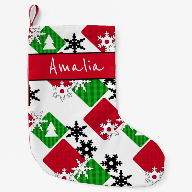 Christmas pattern, new year, Christmas, patchwork Small Christmas Stocking (Front)