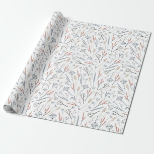 Christmas Pattern Of Colourful Plants In Winter Wrapping Paper