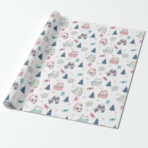 Christmas Pattern Of Funny Cats, Gifts, Snow Wrapping Paper