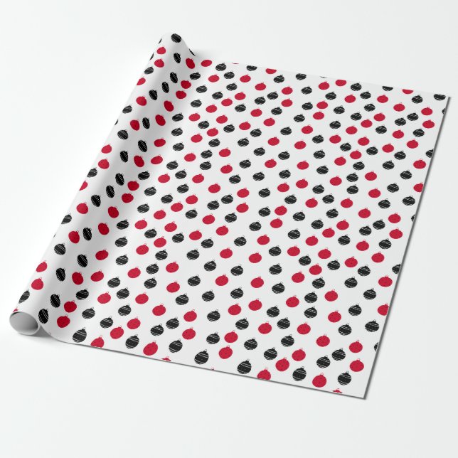 Christmas Pattern Of Red, Black Ornament Balls Wrapping Paper (Unrolled)