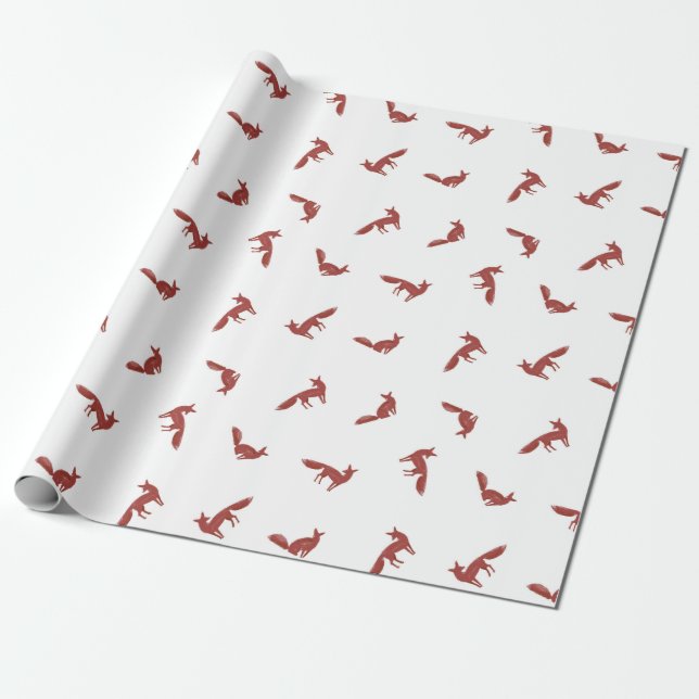 Christmas Pattern Of Red Foxes On Winter Snow Wrapping Paper (Unrolled)