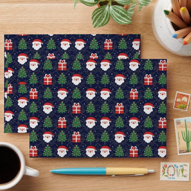 Christmas pattern on a dark blue background envelope (Desk)