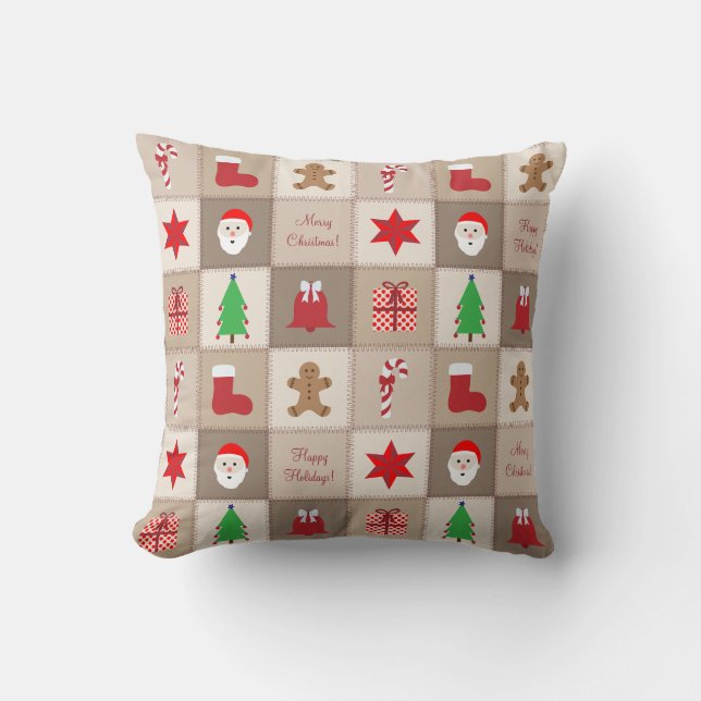 Christmas Pattern Pillow - Beige Tones Background (Front)