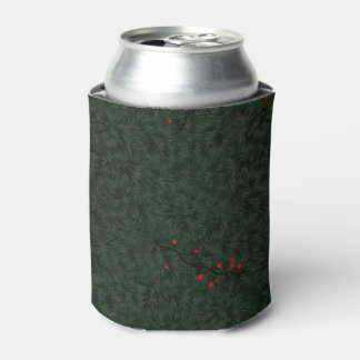 Christmas Pattern Pine Needles and Red Berries Can Cooler