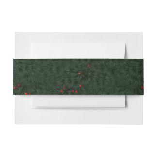 Christmas Pattern Pine Needles and Red Berries Invitation Belly Band