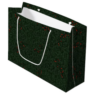Christmas Pattern Pine Needles and Red Berries Large Gift Bag