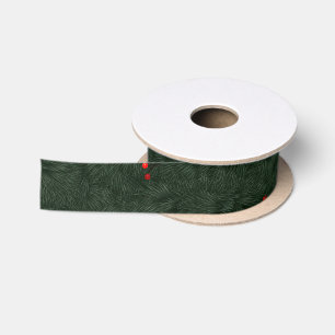 Christmas Pattern Pine Needles and Red Berries Satin Ribbon