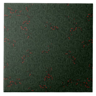 Christmas Pattern Pine Needles and Red Berries Tile