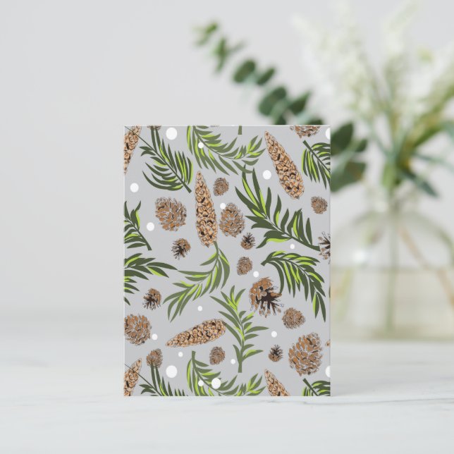 Christmas Pattern, Pine Snow 10 Holiday Postcard (Standing Front)