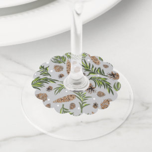 Christmas Pattern, Pine Snow 10 Wine Glass Tag
