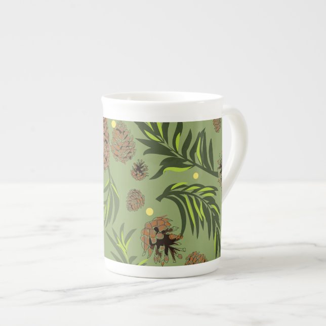 Christmas Pattern, Pine Snow 11 Bone China Mug (Front Right)