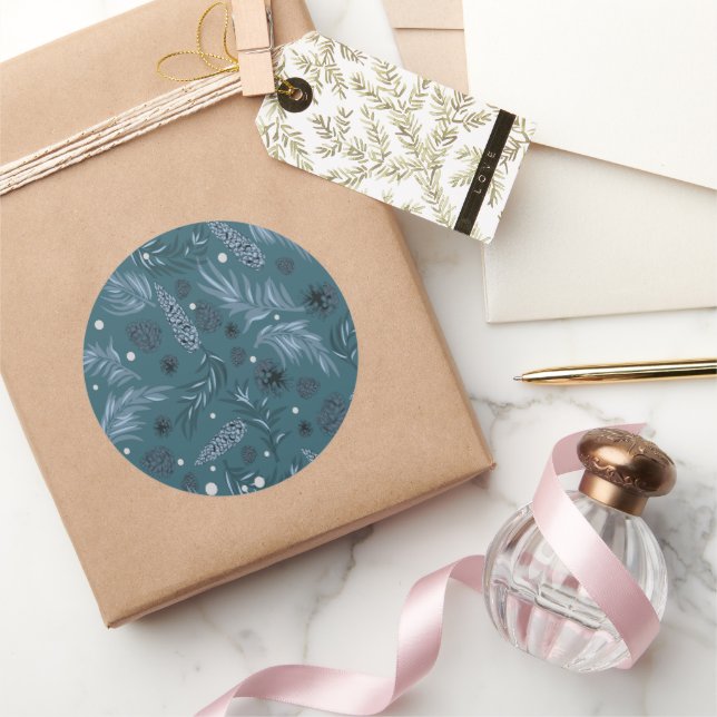 Christmas Pattern, Pine Snow 12 Classic Round Sticker (Gifting)