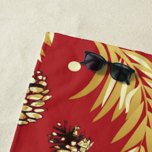 Christmas Pattern, Pine Snow 3 Beach Towel