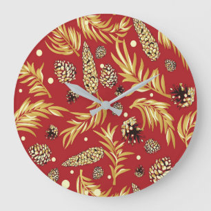 Christmas Pattern, Pine Snow 3 Large Clock