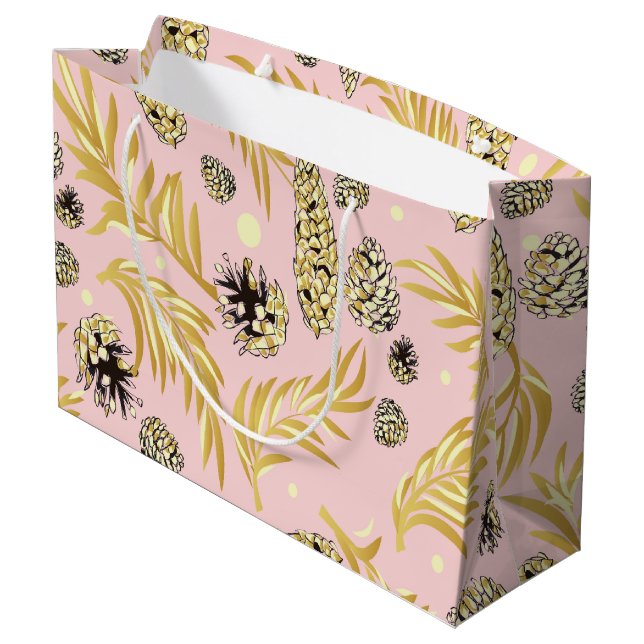 Christmas Pattern, Pine Snow 4 Large Gift Bag (Back Angled)