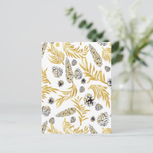 Christmas Pattern, Pine Snow 5 Holiday Postcard