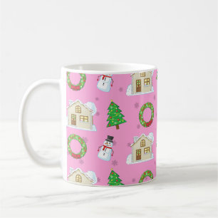 Christmas Pattern - Pink Background Coffee Mug