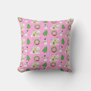 Christmas Pattern - Pink Background Cushion