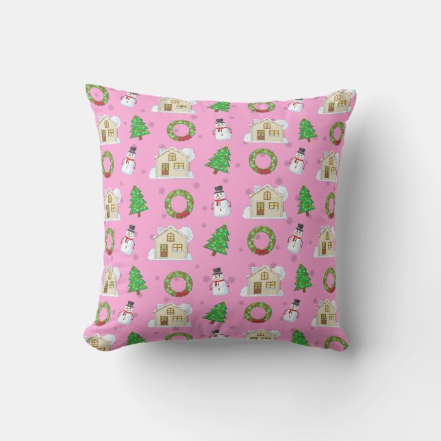 Christmas Pattern - Pink Background Cushion (Front)