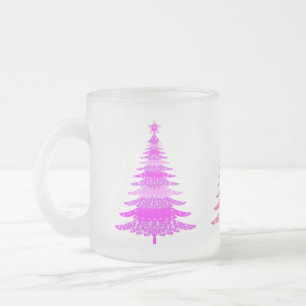 Christmas Pattern Pink Tree Design Frosted Glass Coffee Mug