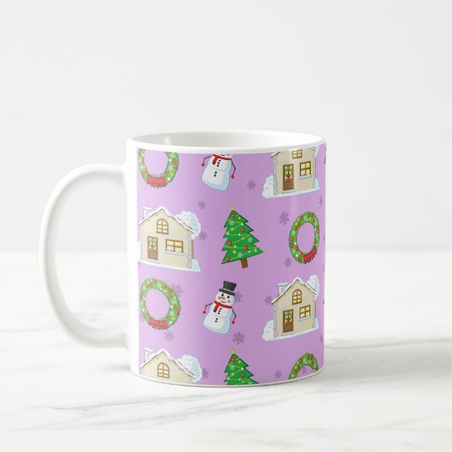 Christmas Pattern - Purple Background  Coffee Mug (Left)