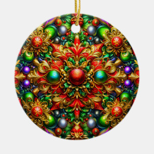 CHRISTMAS Pattern Red Purple Gold Green 3D ~ Ceramic Tree Decoration
