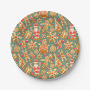 Christmas Pattern (Santa and Gingerbread) Paper Plate