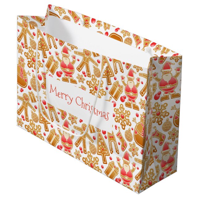 Christmas Pattern-Santa Claus Tree Rudolph Snowman Large Gift Bag (Front Angled)