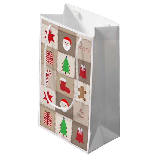 Christmas Pattern Small Gift Bag - Beige (Front Angled)