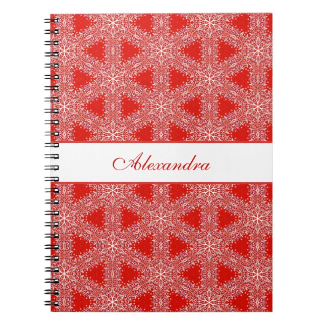 Christmas Pattern Snowflake Personalised Red Notebook (Front)