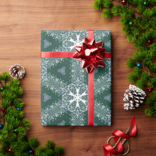 Christmas Pattern Snowflakes White Green Luxury Wrapping Paper