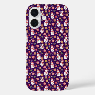 Christmas Pattern Snowman Holly Leaves And Present iPhone 16 Case